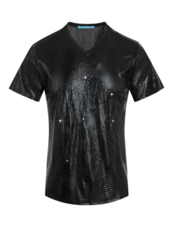 Black Crocodile Pattern T-shirt with Black Crystals Skull 1038 BAKLLIN-7985