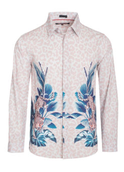 White Leopard Digital Printed Design Stretch L/S Shirt (4845) BAKLLIN-7954