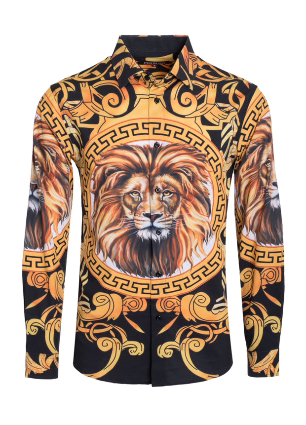 Lion Luxury Print Design Stretch L/S Shirt (4853) BAKLLIN-7928