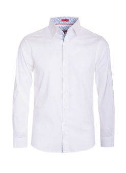 White Solid Cotton-Stretch L/S Shirt (4030) BAKLLIN-7939