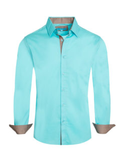 Turquoise Solid Cotton-Stretch L/S Shirt (4020) BAKLLIN-7888