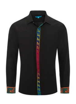 Black Shirt W/ Multi Color Placket & Cuff 4417 BAKLLIN-7944
