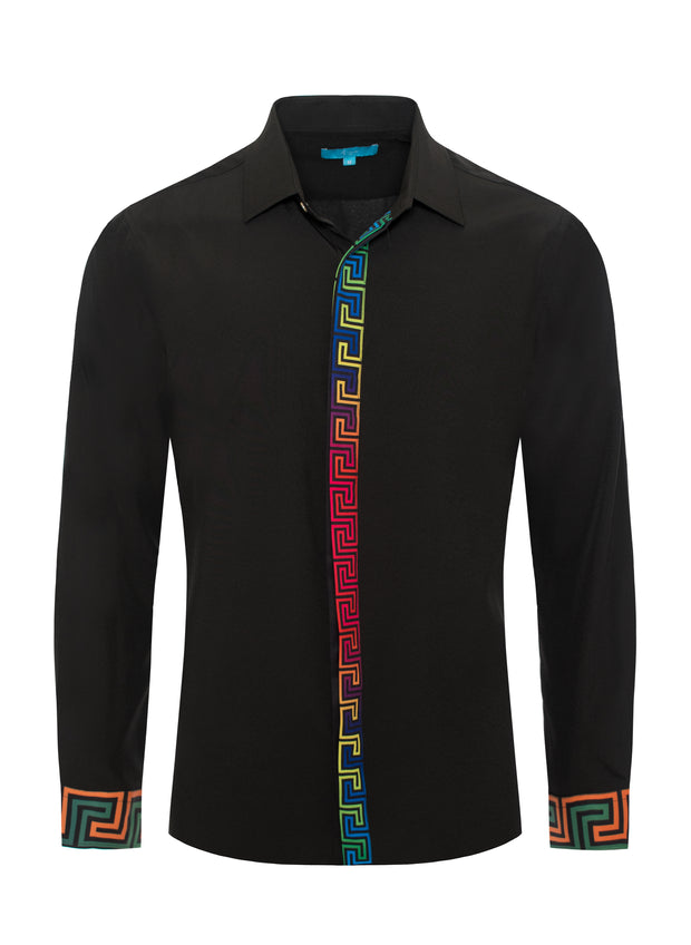 Black Shirt W/ Multi Color Placket & Cuff 4417 BAKLLIN-7944