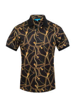 Black w/ Gold Chain Print Polo 2605 BAKLLIN-7998