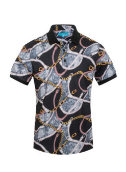 Black and Grey w/ Gold Chain Printed Polo 2606 BAKLLIN-8012