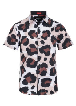 Large Cheetah Print Stretch Short-Sleeve Shirt (3761) BAKLLIN-7923