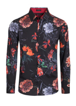 Black Floral Digital Printed Stretch L/S Shirt (4832) BAKLLIN-7930