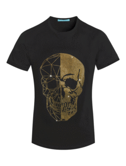 Black T-Shirt with Skull Design and Golden Crystals 1039 BAKLLIN-8030