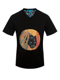 Black T-Shirt with Wild Cat Motif (A1000) BAKLLIN-8007