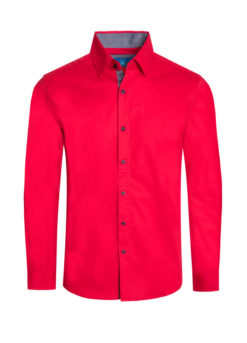 Red Solid Cotton-Stretch L/S Shirt (4020) BAKLLIN-7914