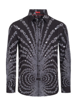 Black Digital Printed Design Stretch L/S Shirt (4836) BAKLLIN-7960