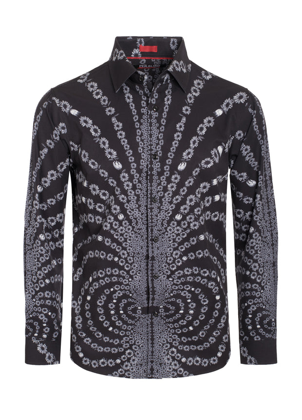 Black Digital Printed Design Stretch L/S Shirt (4836) BAKLLIN-7960