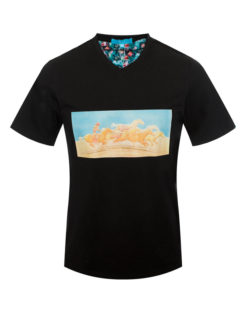 Black T-Shirt with Galoping Horses Motif (A1001) BAKLLIN-8006