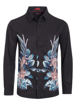 Black Leopard Digital Printed Design Stretch L/S Shirt (4846) BAKLLIN-7953