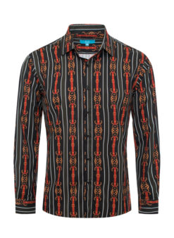 Red and Gold Printed Design Black L/S Shirt 4416 BAKLLIN-7943