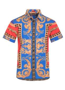 Jaguar Luxury Vintage Print Stretch Short-Sleeve Shirt (3763) BAKLLIN-7961