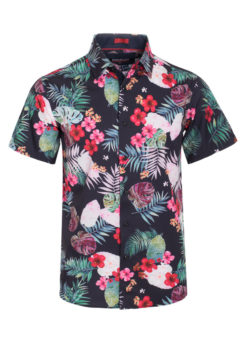 Black Floral Stretch Short-Sleeve Shirt (3760) BAKLLIN-7924