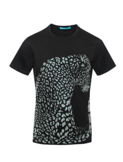 Black Crystal Leopard Crewneck Neck  T-Shirt 1045 BAKLLIN-8027