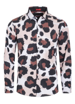 Brown Cheetah Digital Printed Design Stretch L/S Shirt (4847) BAKLLIN-7952