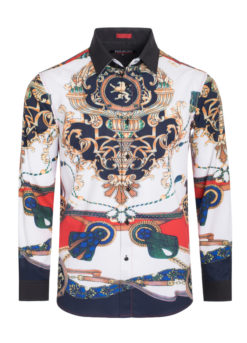 White Digital Printed Design Stretch L/S Shirt (4837) BAKLLIN-7959