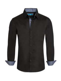 Black Solid Cotton-Stretch L/S Shirt (4020) BAKLLIN-7981