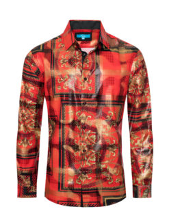 Red Digital Printed Design Stretch  Shirt 4404 BAKLLIN-7948
