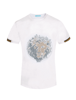 White T-Shirt with Crystal Lion Motif  1026 BAKLLIN-7990