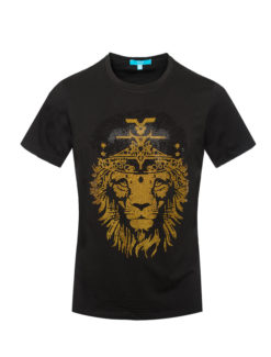 Black T-Shirt with Gold Crystal Lion 1051 BAKLLIN-8022