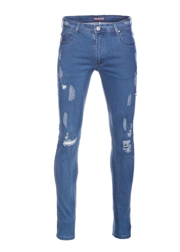 Men's Skinny stretch ripped Jeans, Wash Blue 710 BAKLLIN-8090