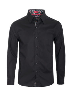 Black Solid Cotton-Stretch L/S Shirt (4030) BAKLLIN-7965