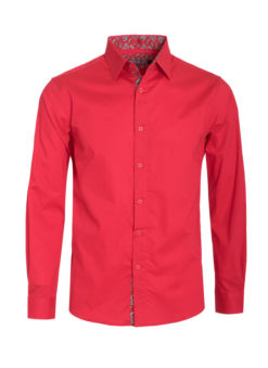 Red Solid Cotton-Stretch L/S Shirt (4030) BAKLLIN-7942