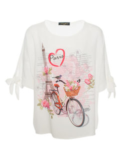 Women's Paris motif Top, W1001 White