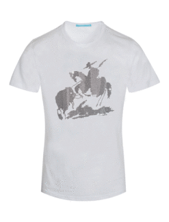 White T-Shirt Bull Fight, Horse with Black Crystals 1042 BAKLLIN-7987