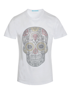 White Skull Multicolored Crystals T-Shirt 1036 BAKLLIN-8001
