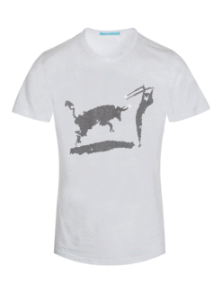 White T-Shirt Matador Bull Fight with Black Crystals 1041 BAKLLIN-7984