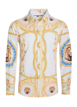 White Digital Printed Design Stretch L/S Shirt (4878) BAKLLIN-7927