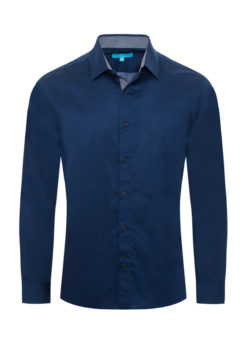 Navy Solid Cotton-Stretch L/S Shirt (4020) BAKLLIN-7886