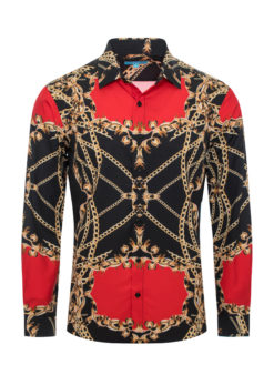 Black and Red Gold Chain Design  Shirt 4411 BAKLLIN-7917