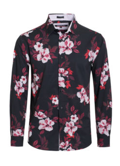 Black Tropical Print Stretch L/S Shirt (4835) BAKLLIN-7929